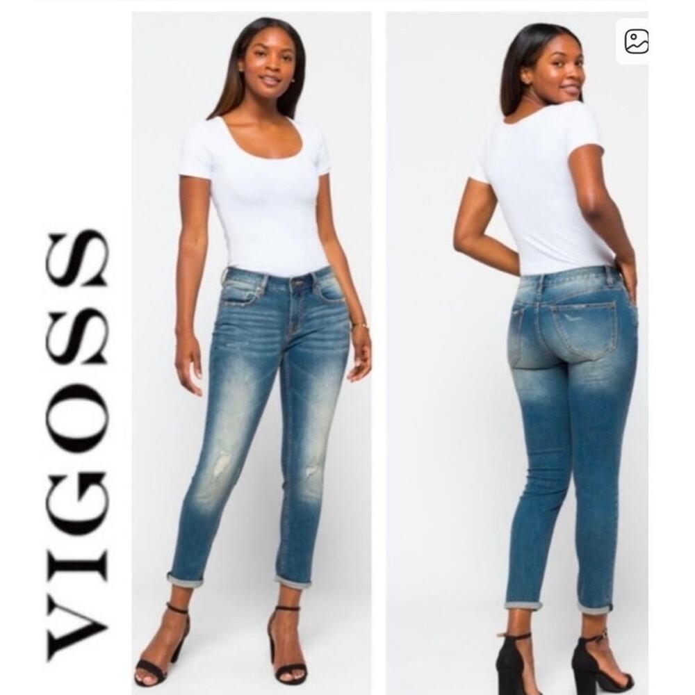 VIGOSS Thompson Tomboy denim jeans distressed mid rise skinny women's sz 30